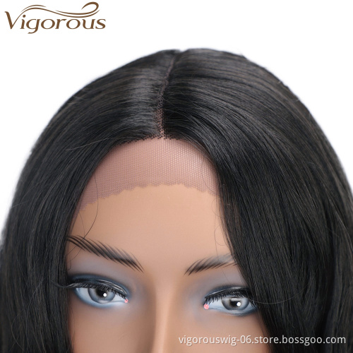 Body Wave Lace Front Black Short Bob Wig For Women Middle Part Synthetic Heat Resistant High Temperature Hair Wigs